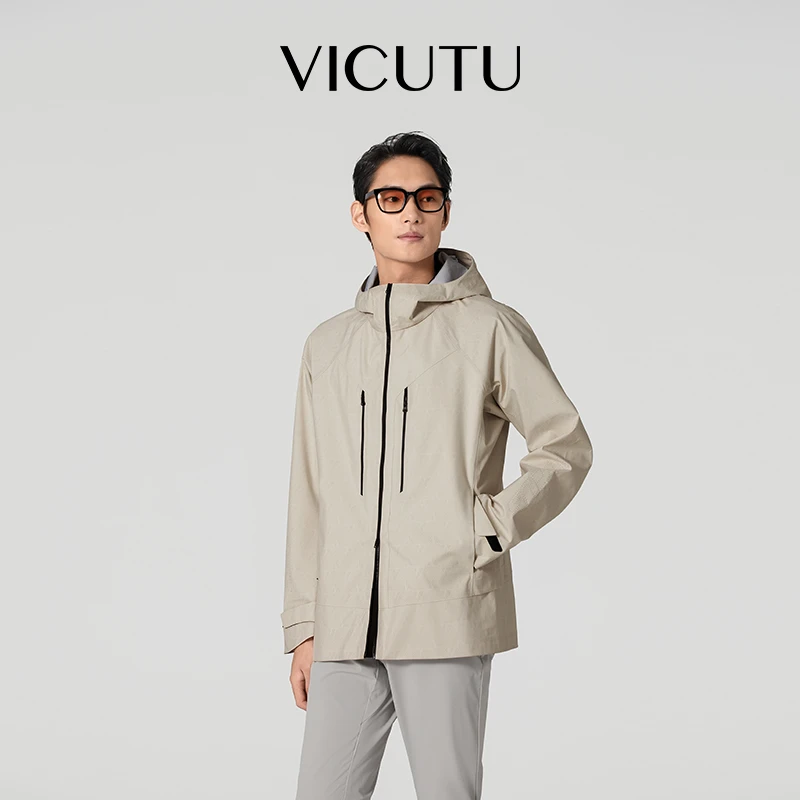 威可多男士夹克春季新款舒适通勤商务休闲百搭白色男外套连帽春夏