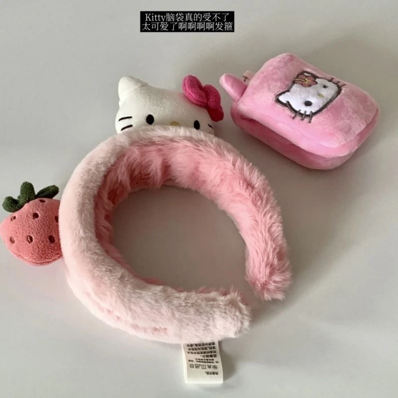 名创同款可爱HelloKitty草莓发箍洗脸头箍kt猫少女毛绒敷脸面膜
