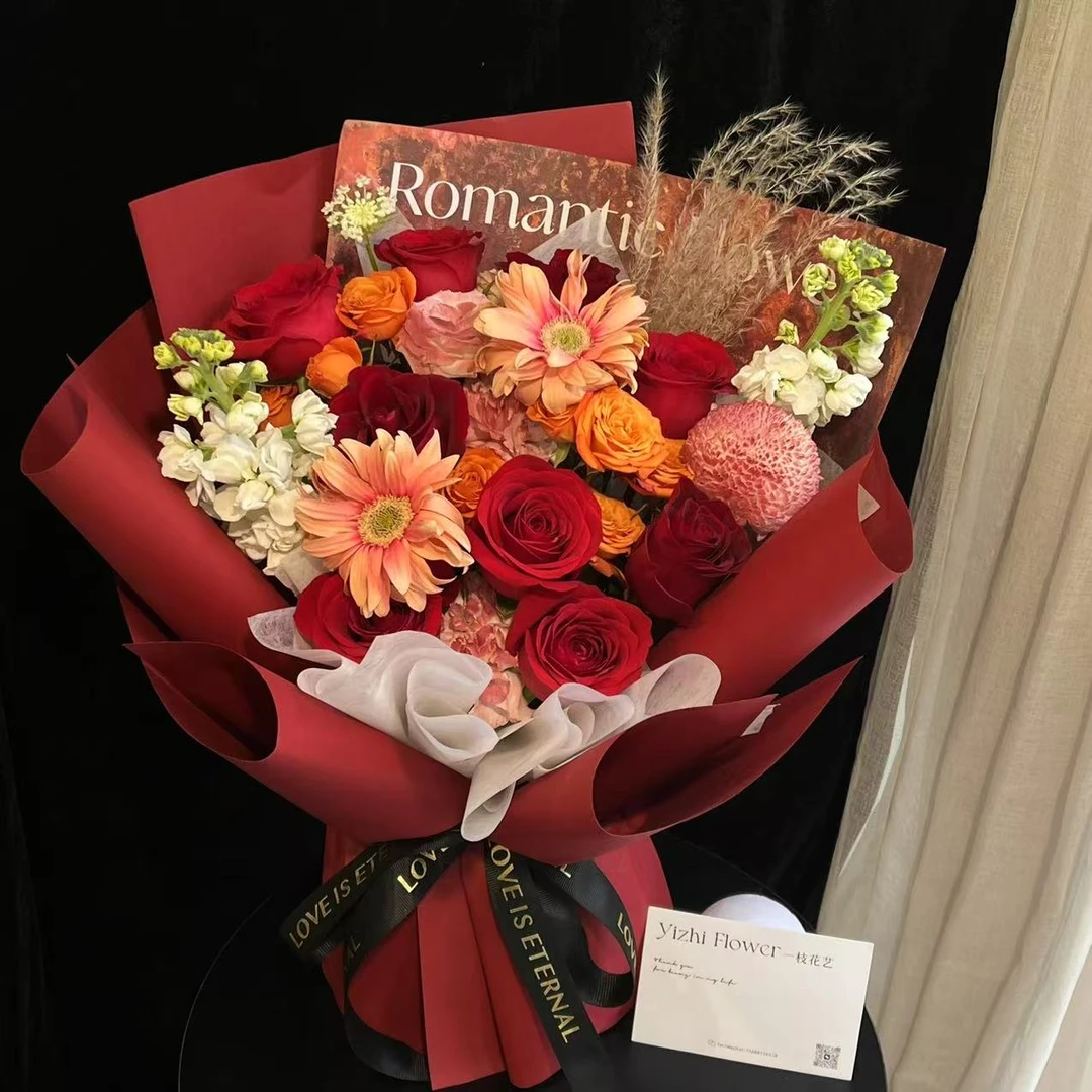 【爱如烈焰】新中式风11支红玫瑰鲜花花束混搭花束送女友老婆爱人店送花上门生日鲜花花束