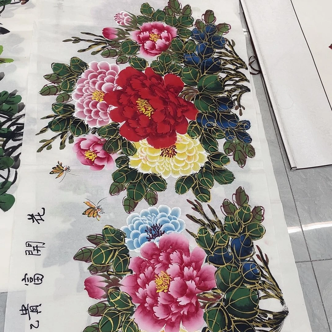 国画国画作品书法作品原稿四尺白底蝴蝶水晶