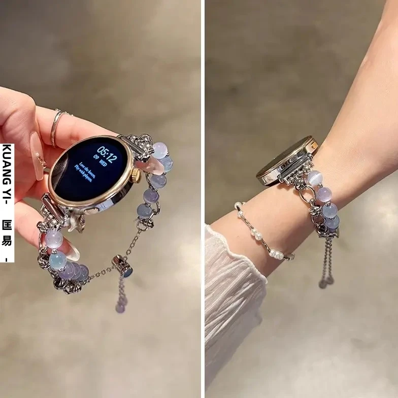 适用华为手表gt6表带gt5猫眼石串珠gt4女款watch5透气pro金属表链