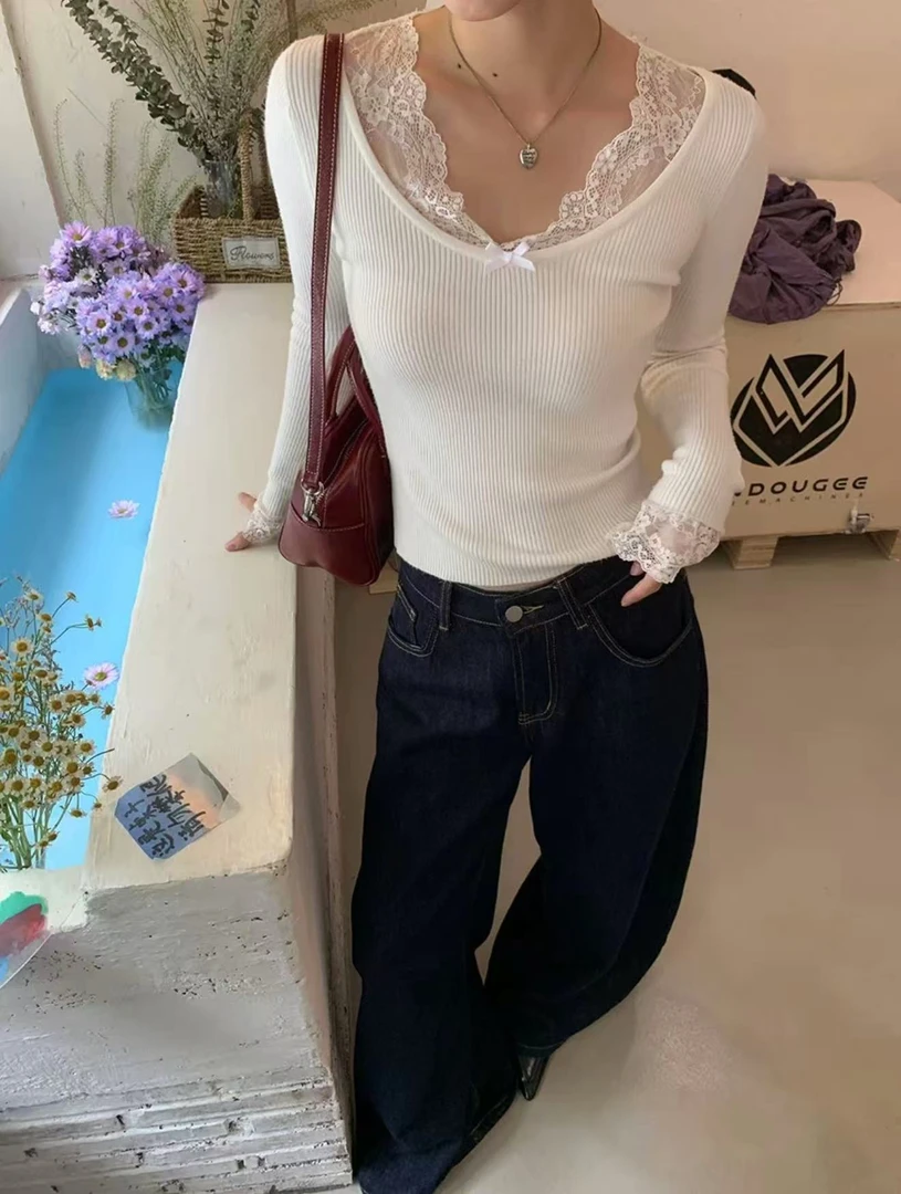 (新螺纹) 蕾丝带感打底