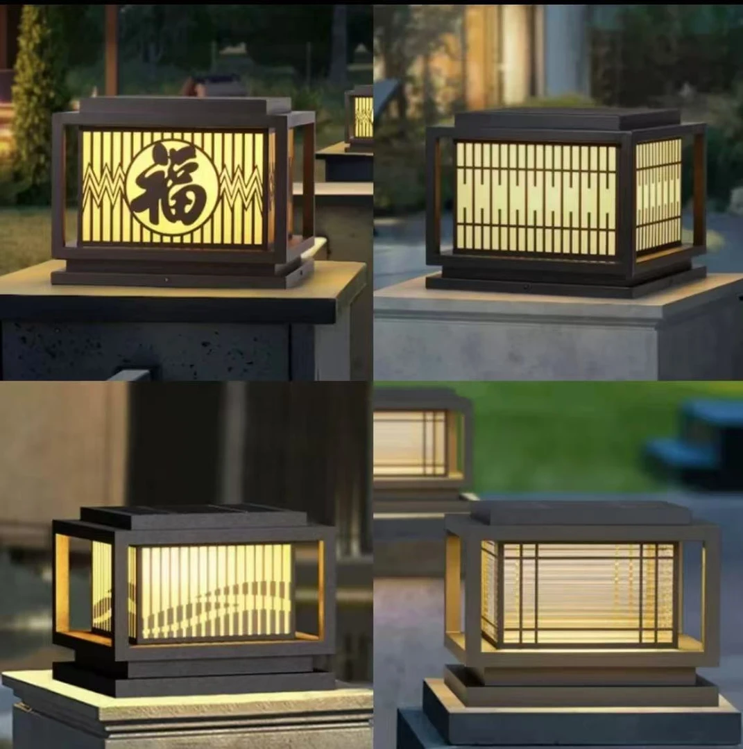 【全铝】平盖太阳能别墅大门柱头灯室外防水户外庭院柱子围墙景观