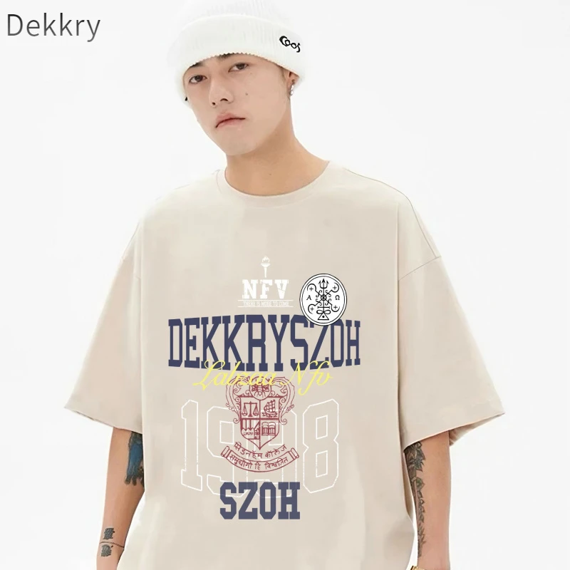 DekkryT恤短袖印花常规夏季美式连帽圆领休闲秋冬复古国潮潮流
