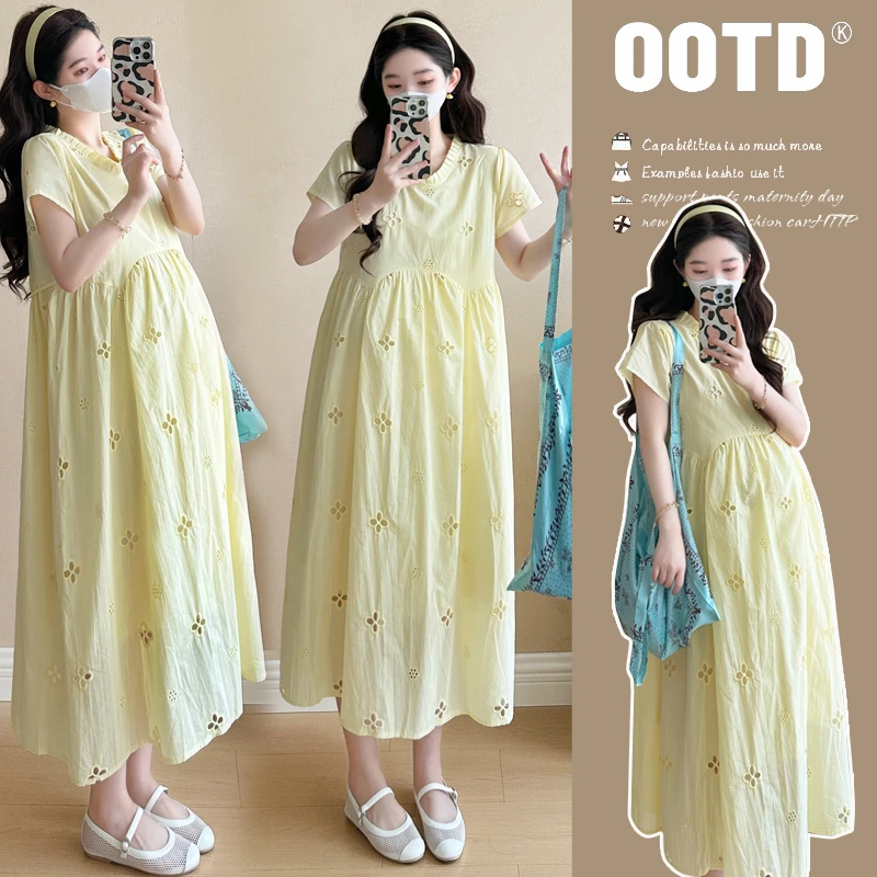 夏季新款镂空绣花孕妇连衣裙显瘦气质时尚中长款宽松