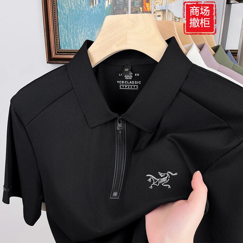 【海外撤柜】刺绣款男士短袖恤夏季冰丝高端休闲翻领半袖刺绣polo衫