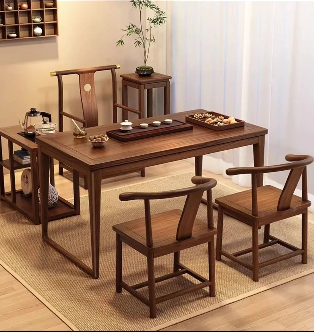 新中式阳台小型书法桌实木茶桌椅套装办公室画桌小茶台功夫茶几