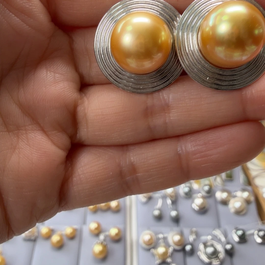 海水珍珠耳饰银S925镶嵌