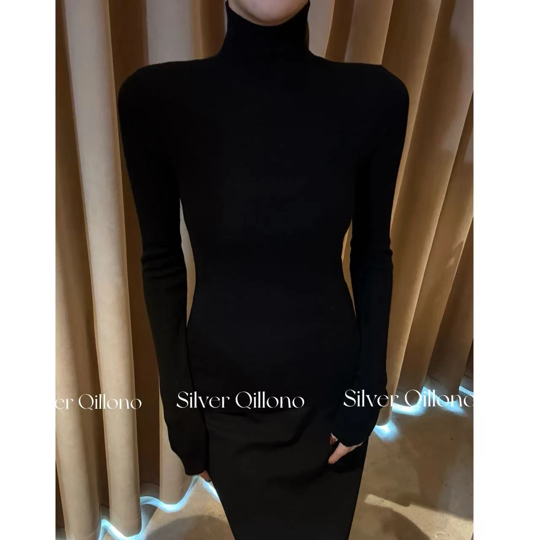 KIKI【暮色魅影】2025初秋气质基础款百搭显瘦半高领针织衫31558