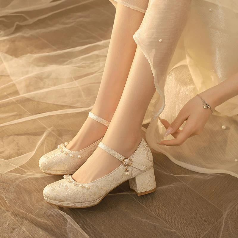 FAVMARTHA国风粗跟单鞋配旗袍裙子新中式淑女气质高跟鞋玛丽珍汉