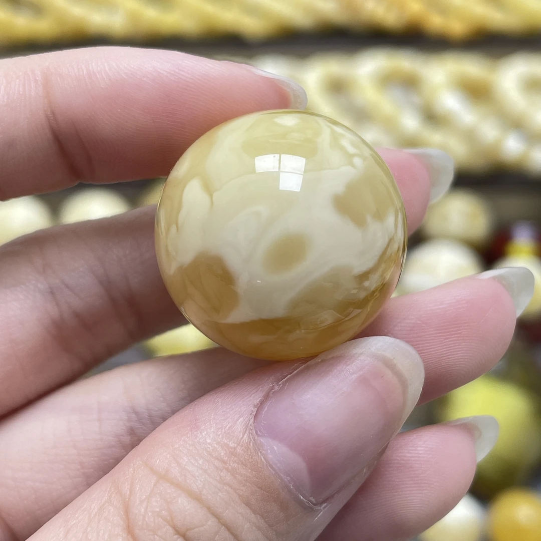 段掌柜臻选·25mm天然原矿蜜蜡浓蜡金白特色妖花圆珠