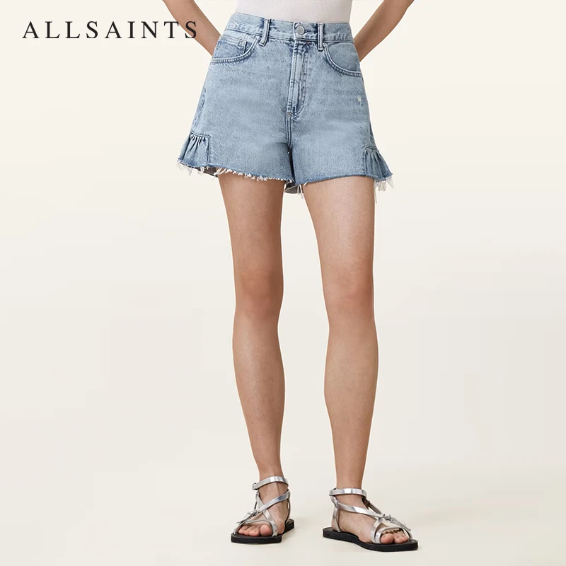 【茉舍】ALL BEINGS 高腰牛仔短裤时尚毛边休闲裤 W062EC-1250