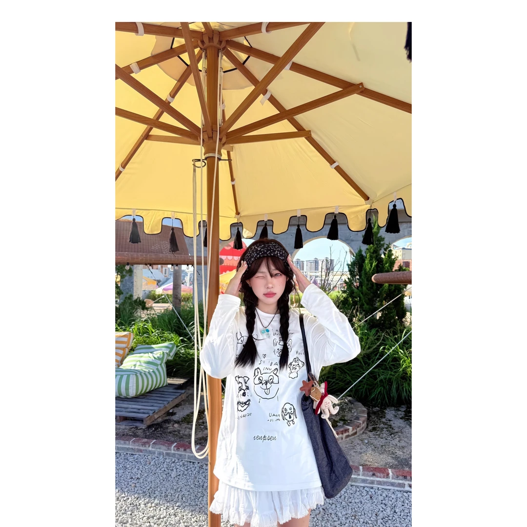 纯棉纯欲慵懒风女装酷飒风女装高级感网红洋气炸街女装长袖t恤ins