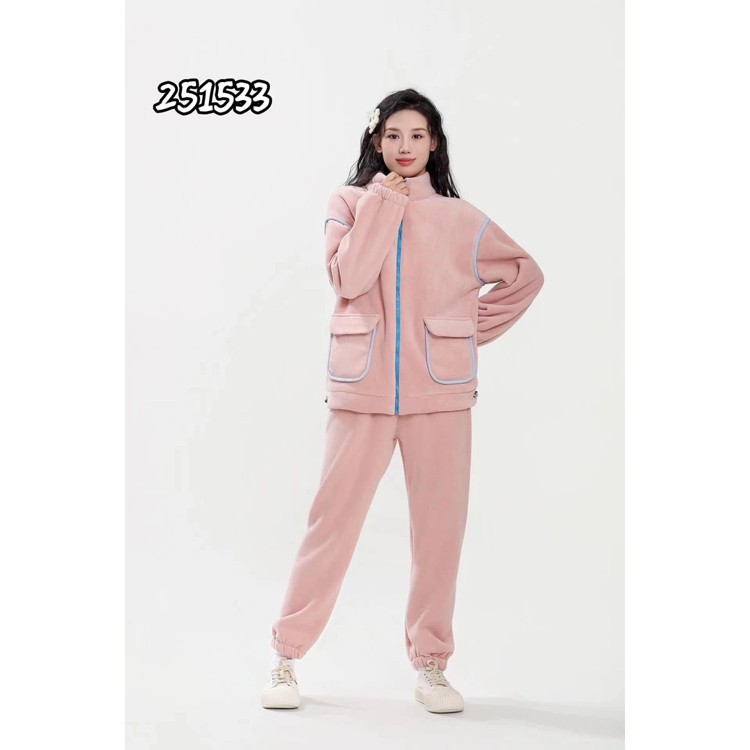 可外穿加厚一体绒睡衣女 休闲运动 加绒保暖休闲拉链款家居服