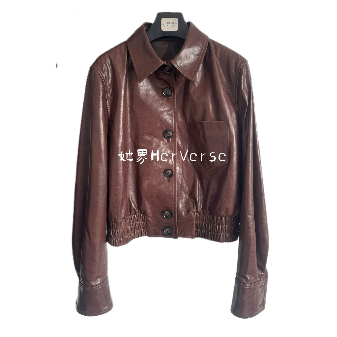 「她界HerVerse」西班牙 油蜡绵羊皮 真皮外套 2025春款 ZB-2505棕