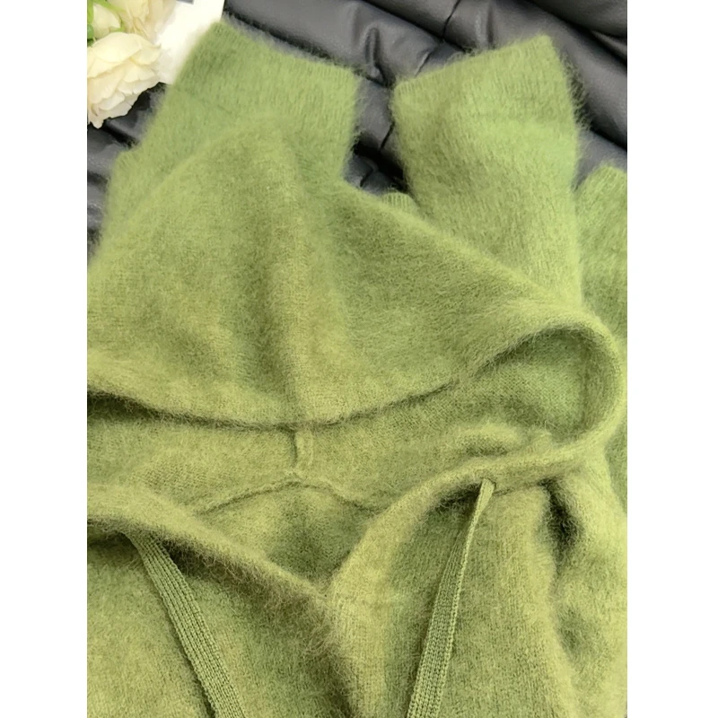 /DANDAN/  绿森林~ 100羊毛拉毛工艺套头连帽毛衣~轻奢2号