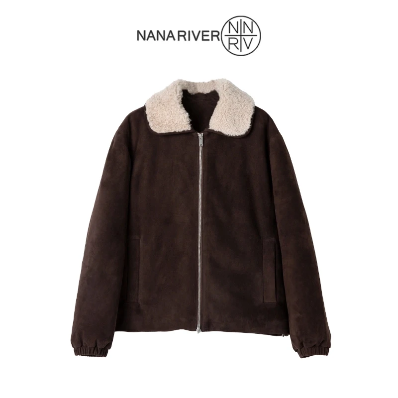 【椿山雪】白鹅绒羊羔领皮衣外时髦帅气门禁拉链夹克高端原创设计