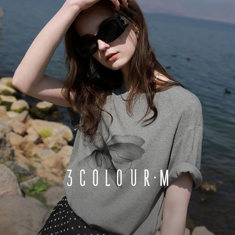 林一专属0526三彩2025夏季新款休闲印花T恤圆领宽松落肩袖上dbq