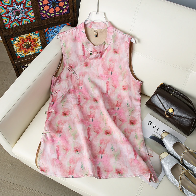 夏季新款新中式国风上衣女装阔太太洋气高贵旗袍小衫妈妈无袖背心