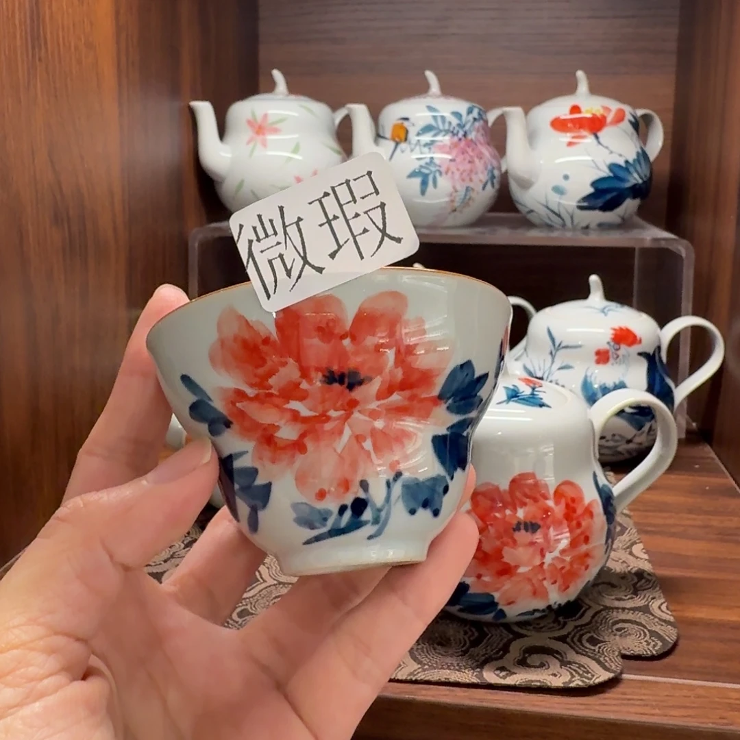 釉下手绘茶具微瑕