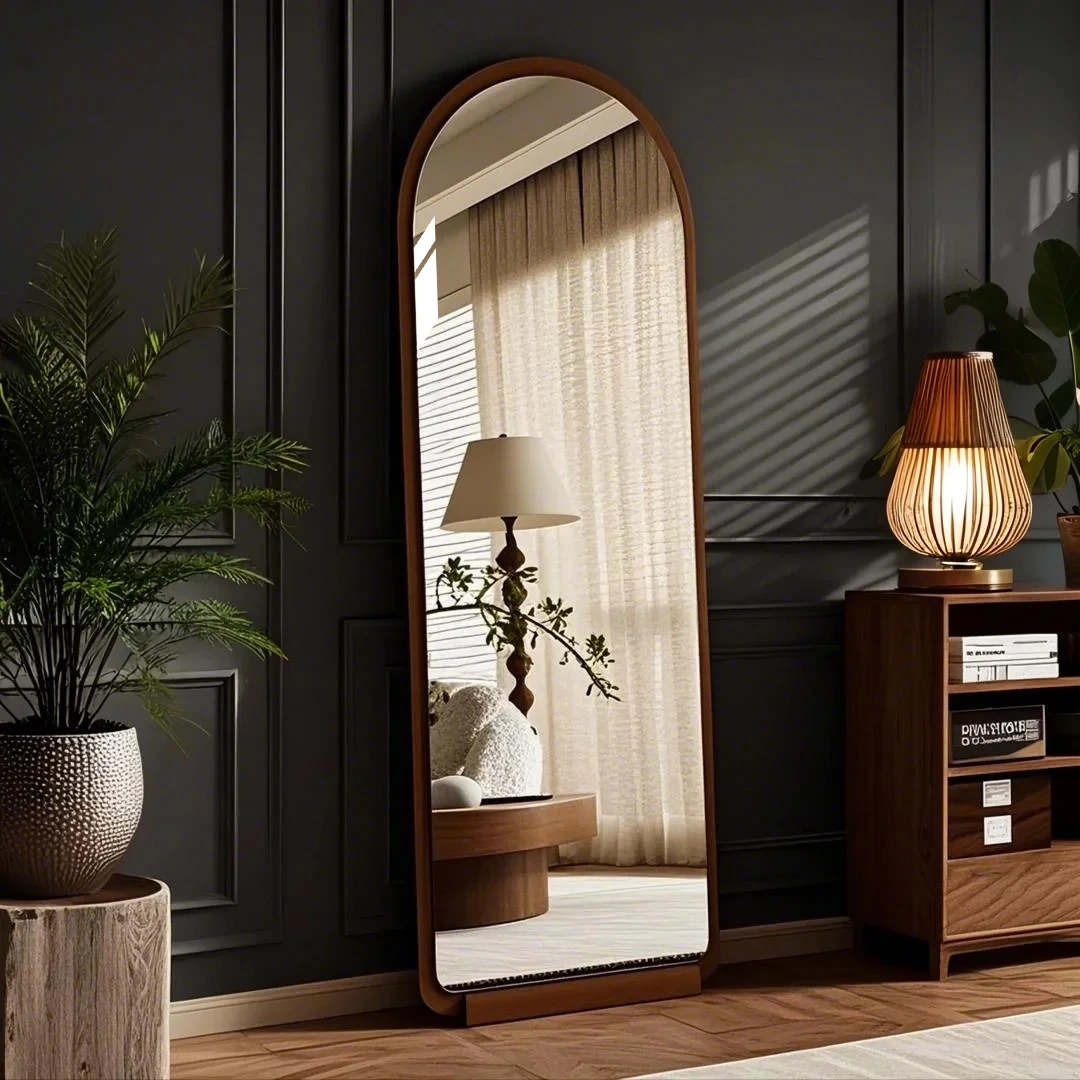 轻奢中古风穿衣镜全身落地镜子家用女生卧室可移动真实不变形试衣