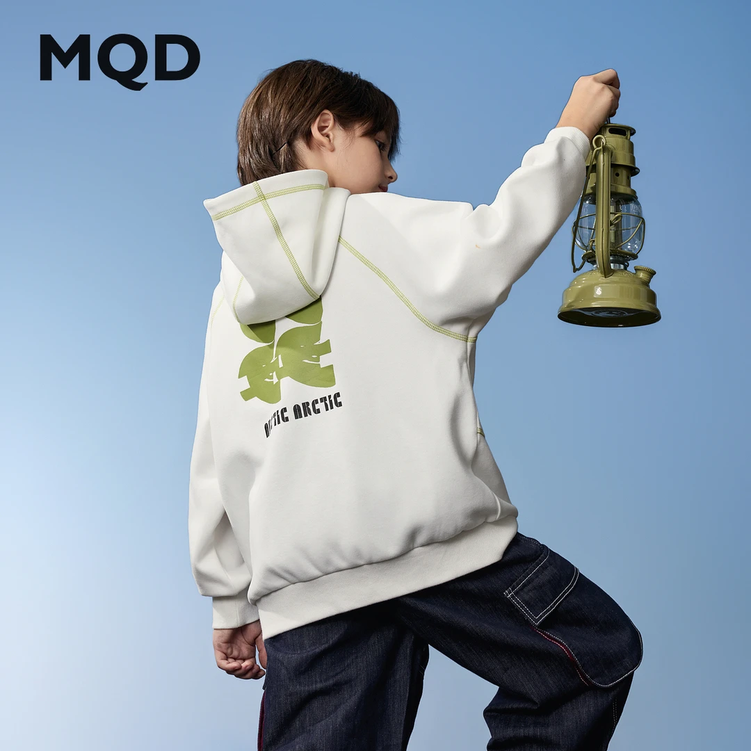 MQD男童25秋新款女童户外露营插肩袖宽松连帽卫衣登山9653W0630