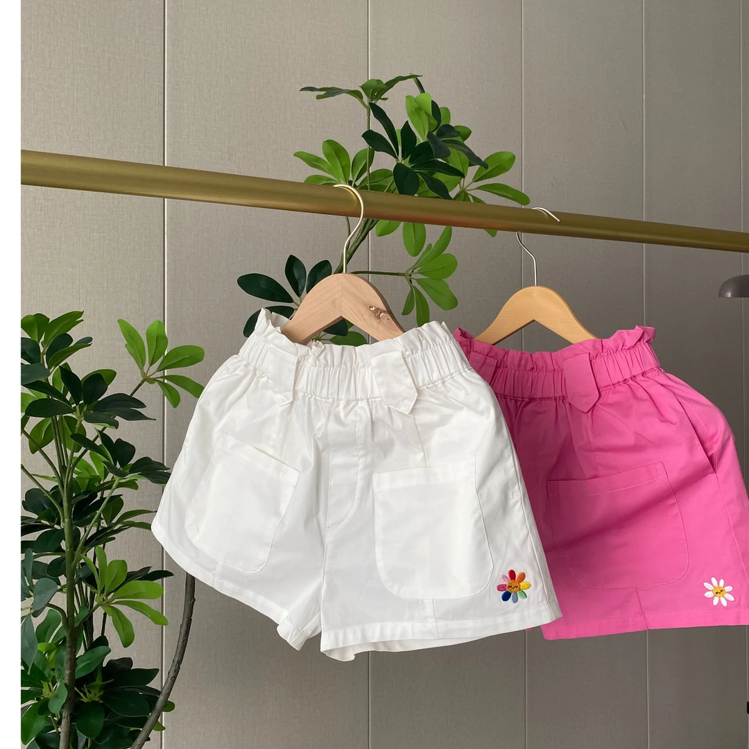 夏季韩版刺绣小雏菊白色女童百搭短裤宝宝小童童装夏装裤子夏款