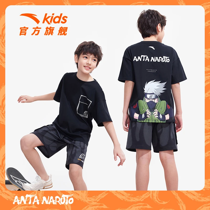 安踏儿童火影联名短袖衫2025夏季柔软亲肤欧若风男童宽松纯棉短袖