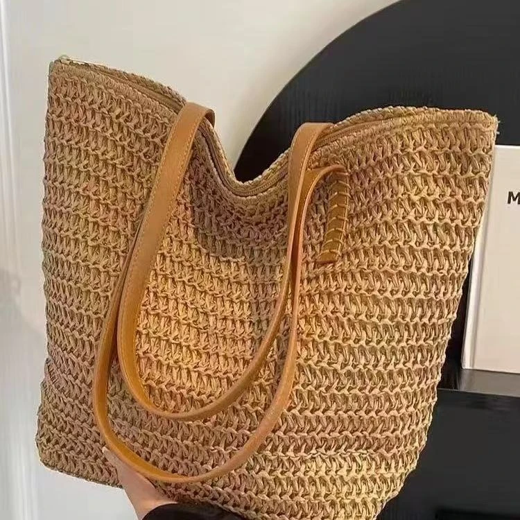 M128大容量托特包编织太妃出游度假韩系ins风草编包化妆包