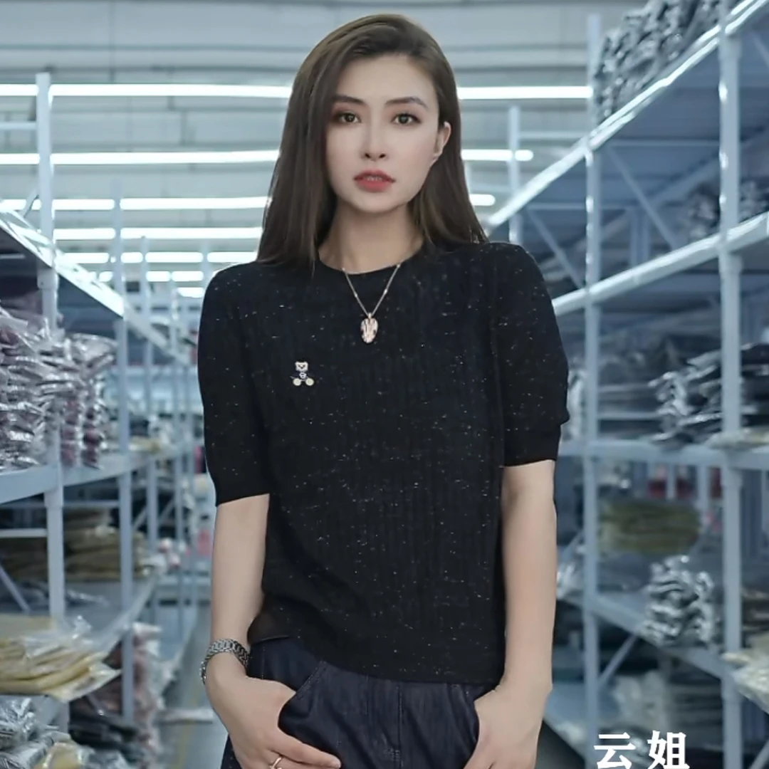 【晴晴精选】2025时尚气质圆领芝麻点竖条麻花百搭休闲针织衫A759#