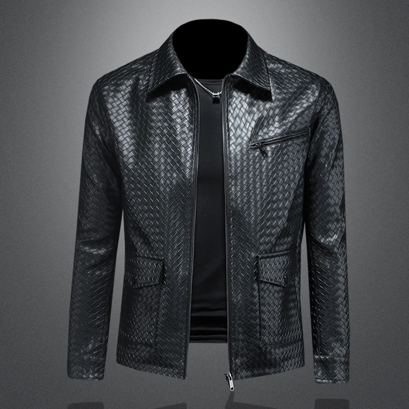 欧货轻奢翻领商务皮衣夹克外套男士时尚休闲真皮秋季上衣修身帅气