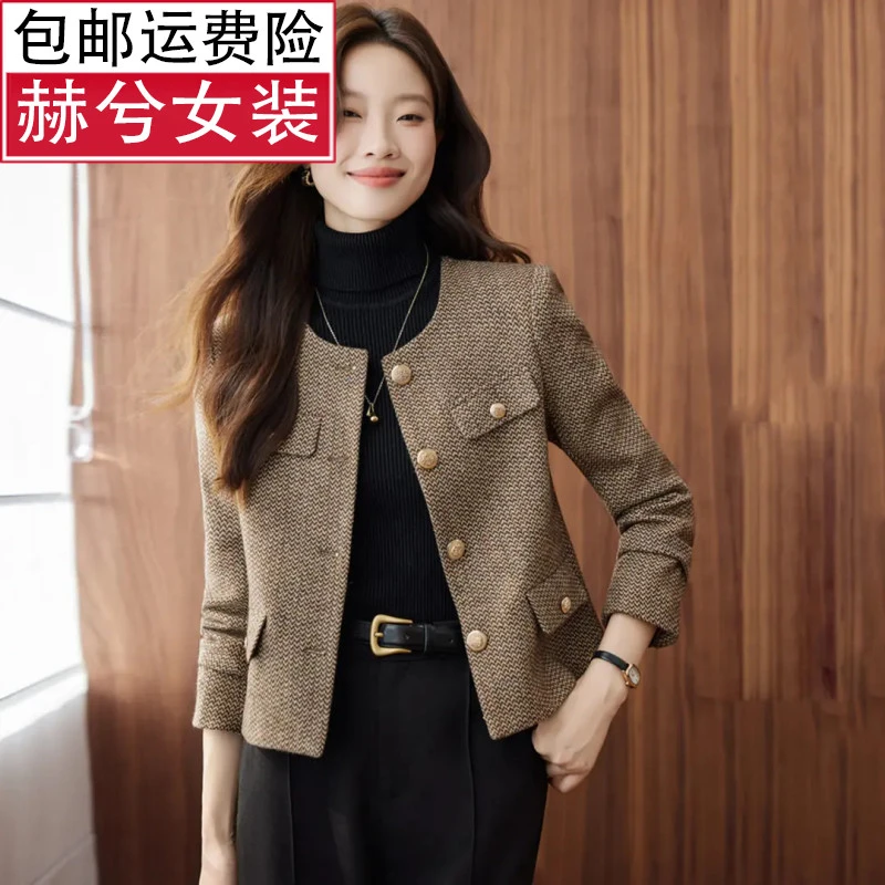 百搭休闲毛呢修身洋气时尚短外套春秋小香风针织外套女士上衣外穿