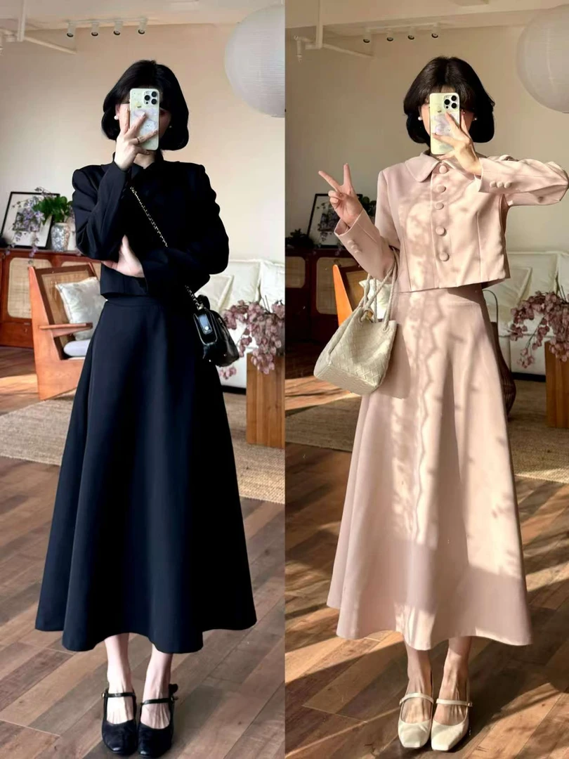 蕾英俊-雅颂-秋季古早韩系富家千金小外套+气质A字半身裙JF6756M