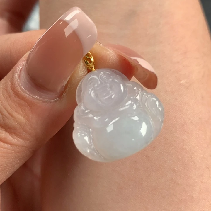 翡翠颈饰18K金镶嵌佛公一刀切