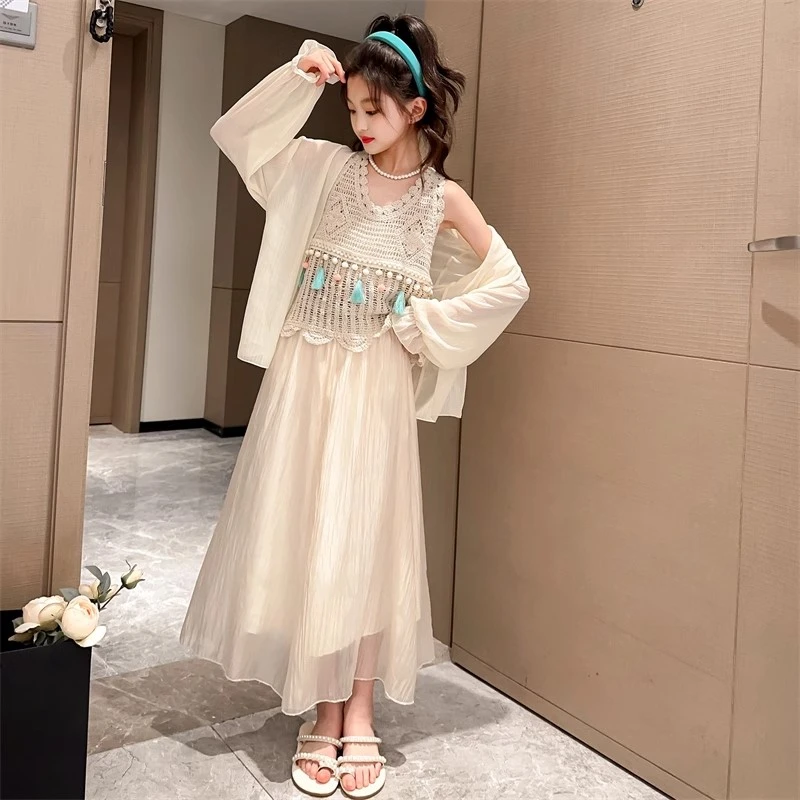 女童夏装连衣裙2025新款夏季女大童海边度假裙波西米亚沙滩吊带裙