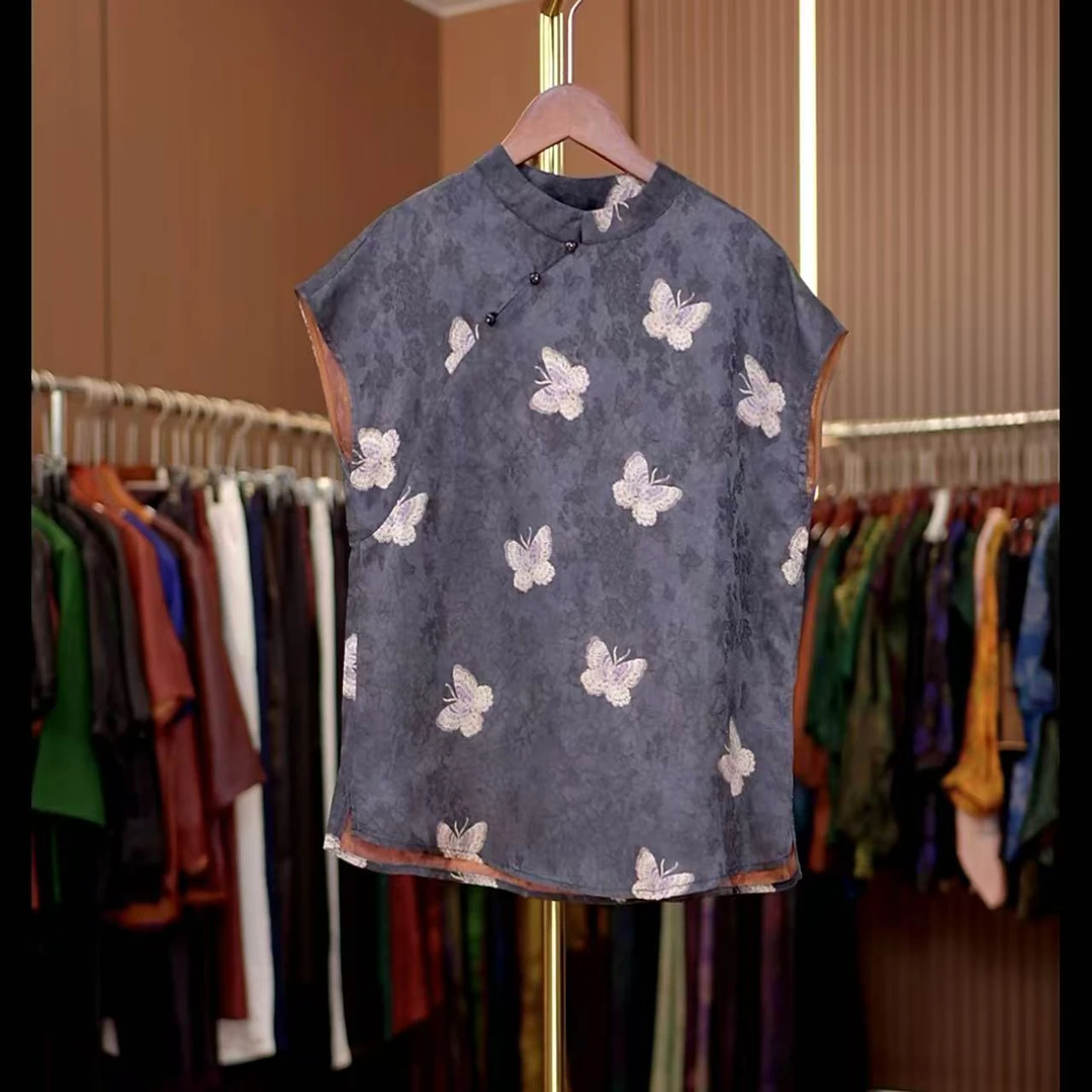 曼舞-新中式国风蝴蝶无袖上衣0261