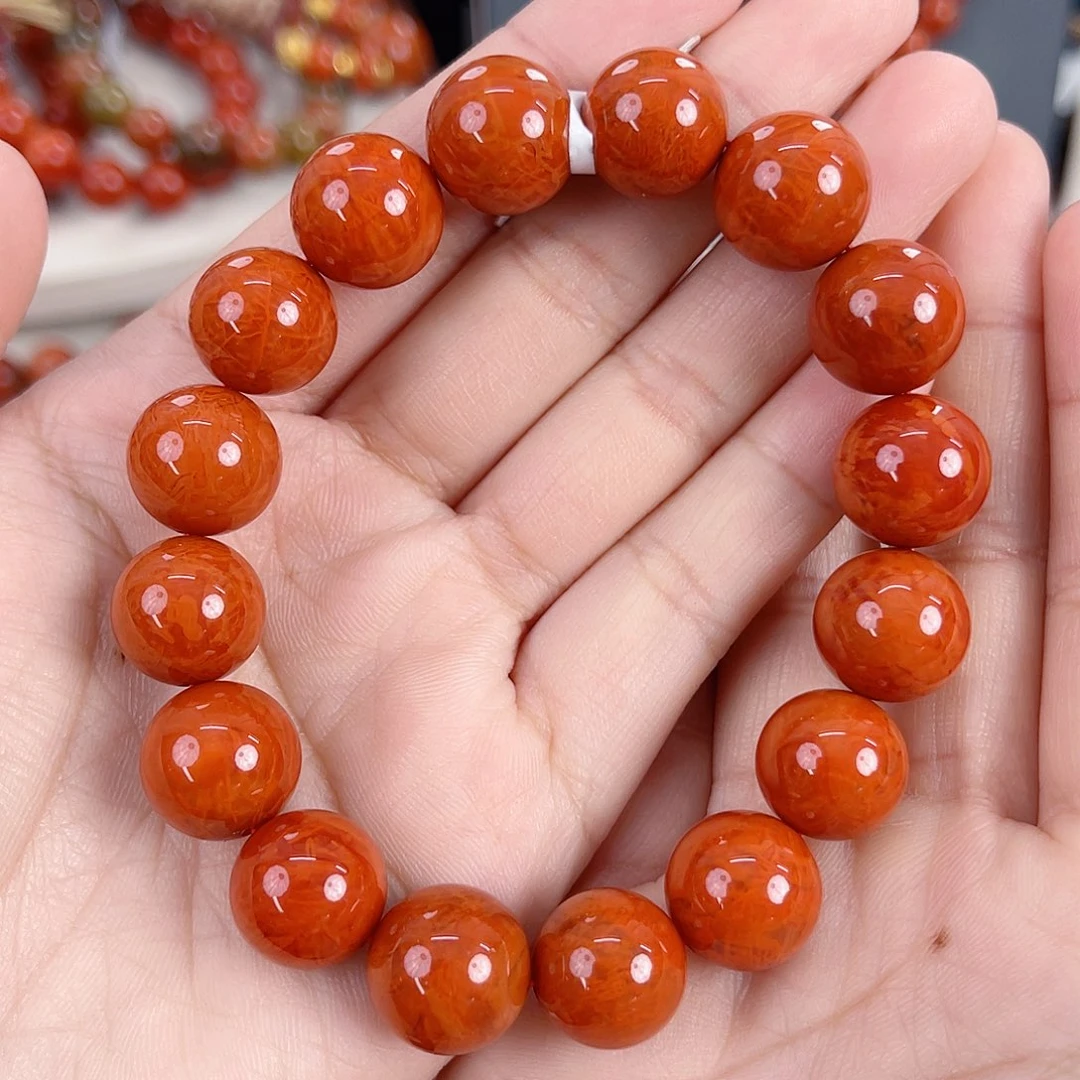 南红玛瑙未镶嵌瓦西高货柿子红火焰满肉单圈13mm