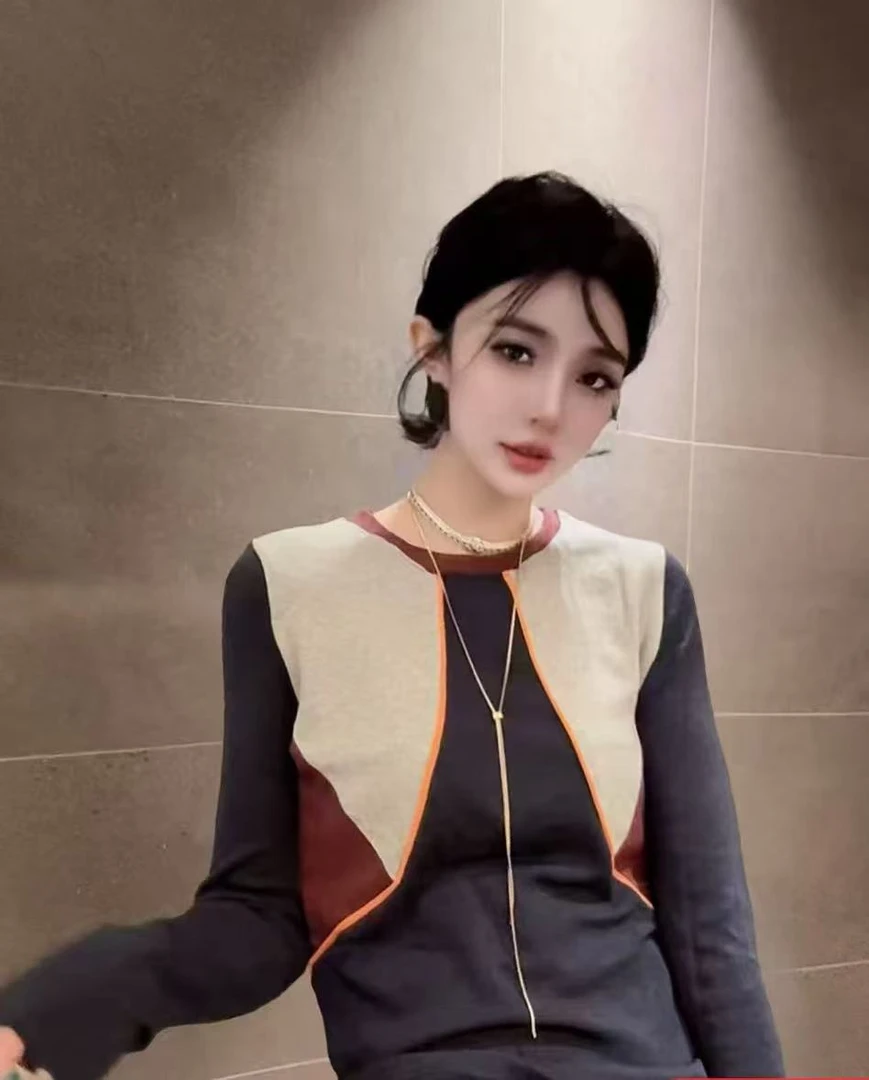 【现货】 拼色德荣打底小衫大码女装9081