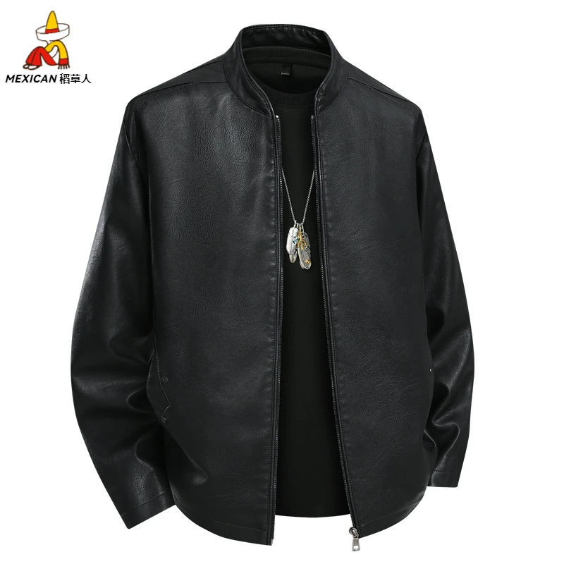 稻草人潮流大码机车PU皮衣秋冬季新款外套休闲立领修身时尚夹克男