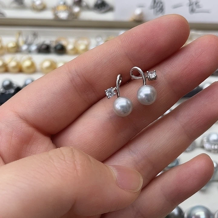 银S925镶嵌海水珍珠耳饰