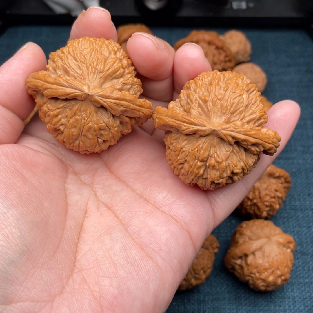 文玩核桃把件全品红皮白狮子48