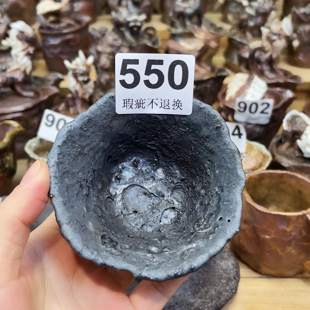 瓶柴烧粗陶手捏杯渗水微瑕