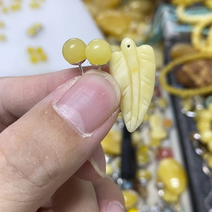 裸石蜜蜡银S925镶嵌耳钉