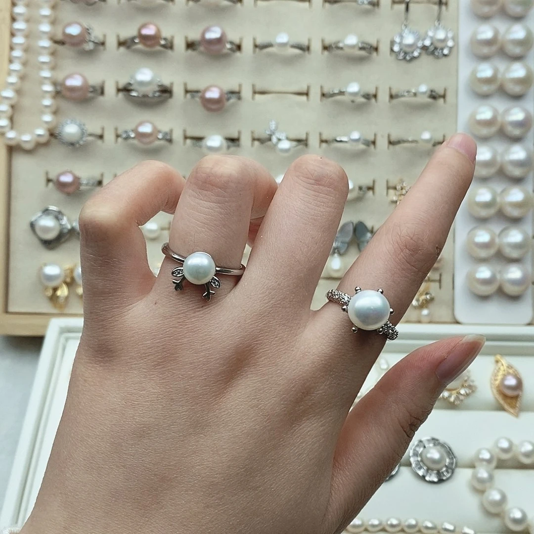 用***9淡水珍珠戒指银S925镶嵌
