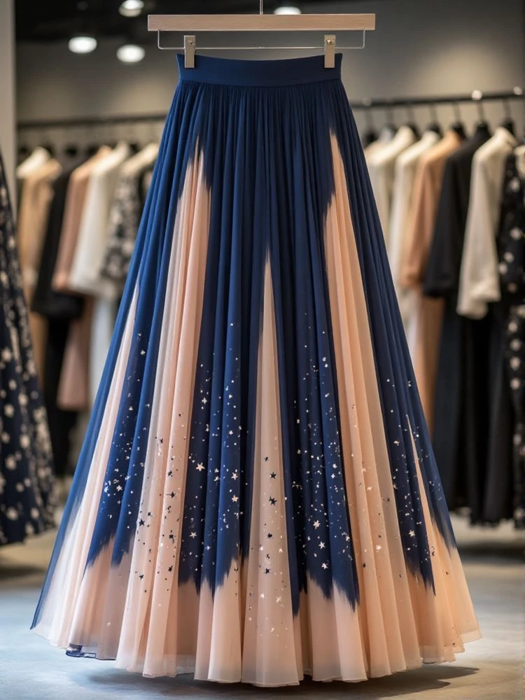 独特渐变超仙温柔甜美印花半身裙女2025夏季新款高腰减龄长款裙子