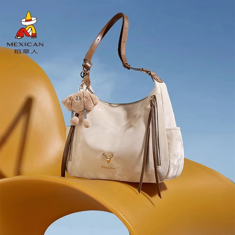 稻草人托特包包女2025新款高级感大容量大学生上课通勤甜美单肩包