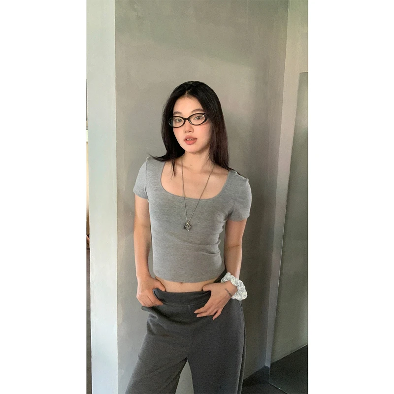 【HRG清仓】T恤 修身时尚百搭通勤显瘦纯色T恤251V0011#