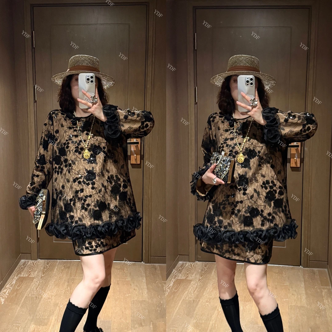 YDFSTUDIO小众【优雅永存】欧货早秋重工蕾丝刺绣花朵拼接设计上衣