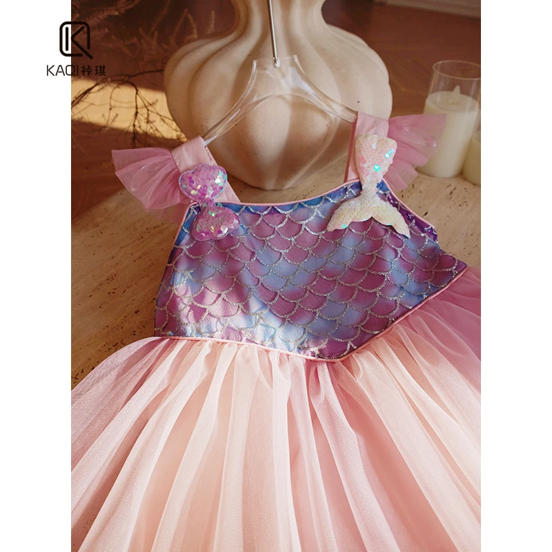 【KAQI童装】 春夏季新女童洋气公主宝宝美人鱼吊带连衣裙92160
