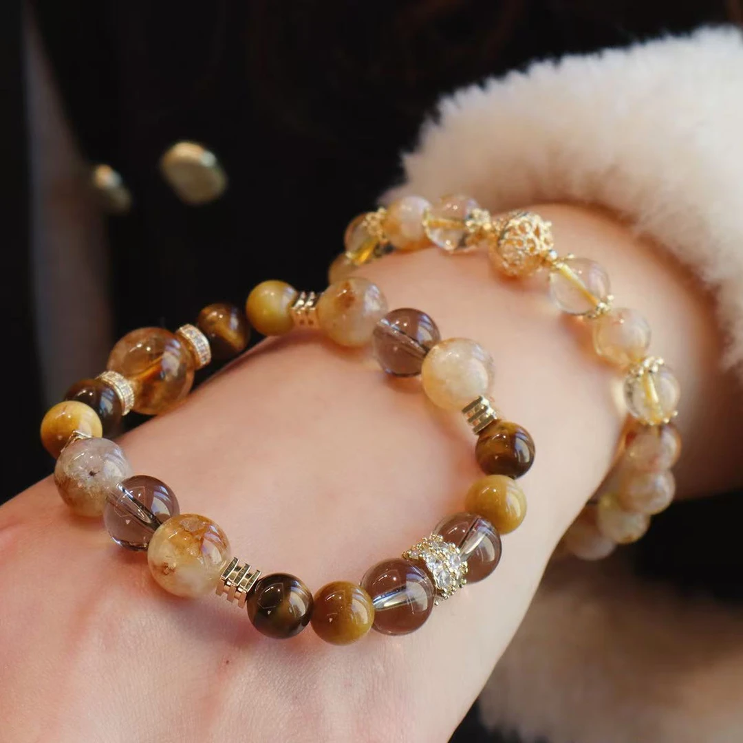 铜合金手链 黄塔茶水色手链金霸设计感简约轻奢手串P1012